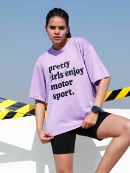 AAREIN - Women Lavender Typography Oversized T-Shirt