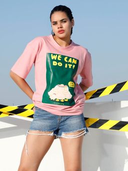 AAREIN - Women Dusty Pink Graphic Oversized T-Shirt