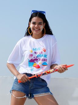 AAREIN - Women White Holi Oversized T-Shirt