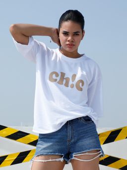 AAREIN - Women White Typography Oversized T-Shirt