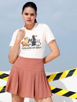 AAREIN - Women Off-White Graphic Printed T-Shirt