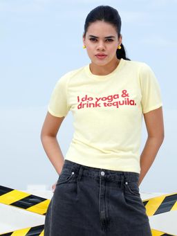 AAREIN - Women Yellow Typography Printed T-Shirt