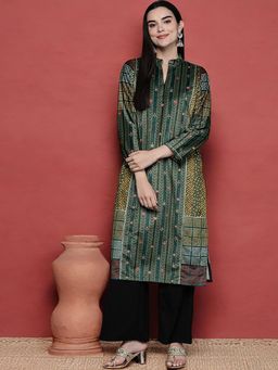 Ahalyaa - Women Printed Gotta Patti Velvet Kurta