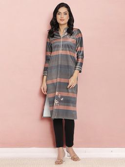 Ahalyaa - Women Multicoloured Striped Velvet Kurta