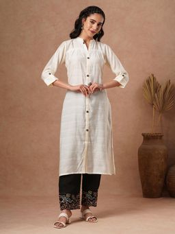 FASHOR - Solid A-Line Cut Kurta-White