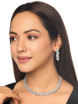 Yellow Chimes - Women Rhodium-Plated AD-Studded Jewellery Set