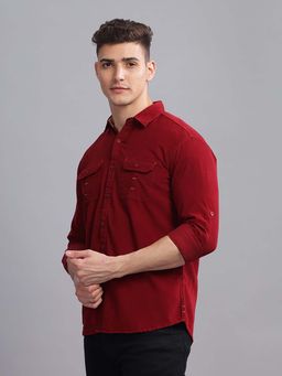 KUONS AVENUE - Men Maroon Regular Fit Double Pocket Corduroy Shirt