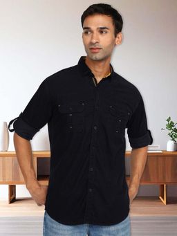 KUONS AVENUE - Men Blue Regular Fit Double Pocket Corduroy Shirt