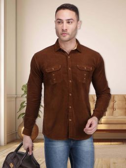 KUONS AVENUE - Men Brown Regular Fit Double Pocket Corduroy Shirt
