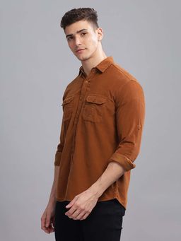 KUONS AVENUE - Men Brown Regular Fit Double Pocket Corduroy Shirt