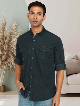 KUONS AVENUE - Men Blue Regular Fit Double Pocket Corduroy Shirt