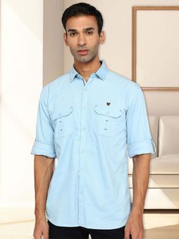 KUONS AVENUE - Men Blue Regular Fit Double Pocket Corduroy Shirt