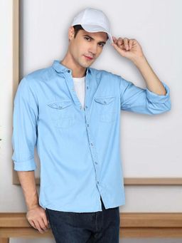 KUONS AVENUE - Men Blue Cotton Twill Casual Shirt
