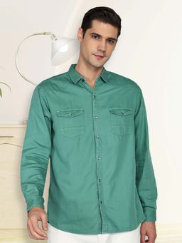 KUONS AVENUE - Men Green Cotton Twill Casual Shirt