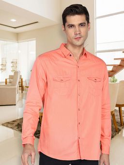 KUONS AVENUE - Men Peach Cotton Twill Casual Shirt