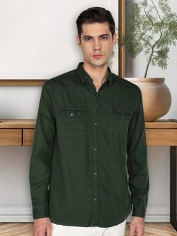 KUONS AVENUE - Men Olive Cotton Twill Casual Shirt