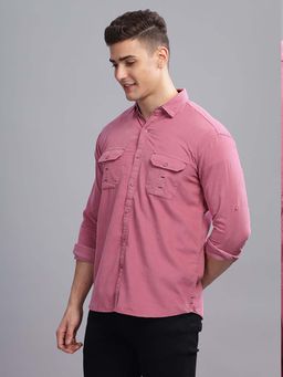 KUONS AVENUE - Men Purple Regular Fit Double Pocket Corduroy Shirt