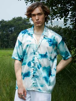 Campus Sutra - Men Indigo Blue and Ivory White Blob Oversized Shirt