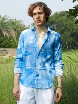 Campus Sutra - Men Sky Blue Water Boat Shirt