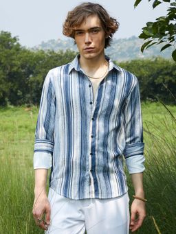 Campus Sutra - Men Indigo Blue Multitrack-Striped Shirt