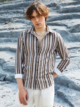 Campus Sutra - Men Coin Grey and Chocolate Brown Multitrack-Striped Shirt