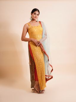 Farha Syed - 3 Piece Mustard Kurta With Dupatta And Pant (Set of 3)