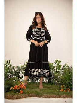 Zolo Label - Designer Black Cotton Embroidery Midi Dresses