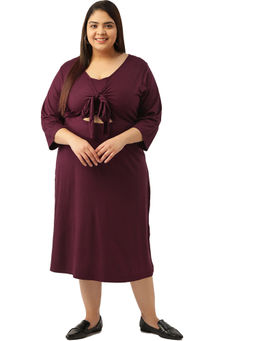 theRebelinme - Plus Size Womens Purple Solid Colour A-line Midi Dress
