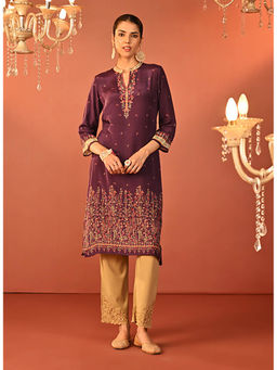 Lakshita - Purple Printed Viscose Long Kurta for Women