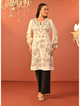Lakshita - Ivory Embroidered Party-Wear Kurti for Women