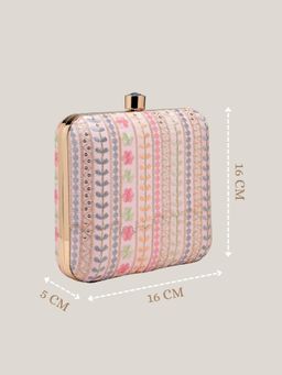 Anekaant - Woven Reverie Pink Faux Silk Floral Embroidered Clutch with Detachable Chain