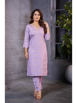 GLOBON IMPEX - Lavender Embroidered Straight Kurta with Pant for Women