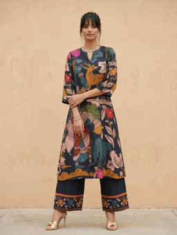 Aaghnya - Multi-Color Floral Viscose Blend Regular Kurta and Palazzo