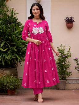 Aaghnya - Pink Printed Viscose Rayon Regular Kurta and Pant