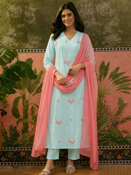 Aaghnya - Green Floral Viscose Rayon Kurta and Pant with Dupatta