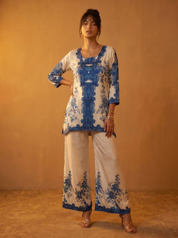 Aaghnya - Blue Printed Viscose Rayon Regular Kurta and Palazzo