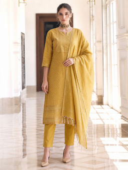 Aaghnya - Mustard Woven Viscose Rayon Kurta and Pant with Dupatta
