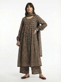 Aaghnya - Black Printed Viscose Rayon Kurta and Palazzo and Dupatta
