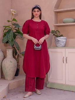 Aaghnya - Red Printed Cotton Regular Kurta and Palazzo
