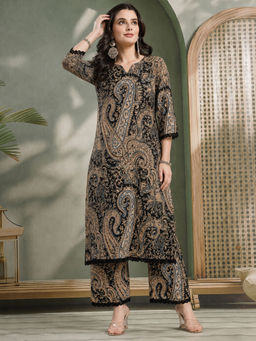 Aaghnya - Black Paisley Viscose Rayon Regular Kurta and Palazzo