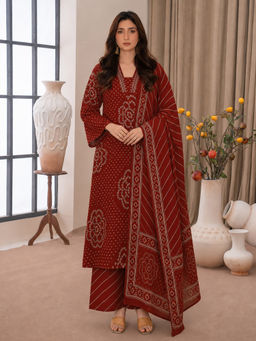 Aaghnya - Red Printed Viscose Rayon Kurta and Palazzo and Dupatta