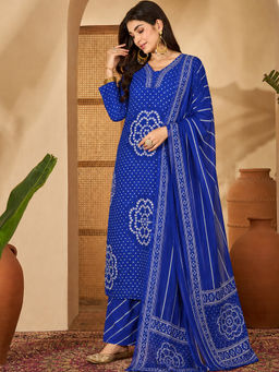 Aaghnya - Blue Printed Viscose Blend Kurta and Palazzo and Dupatta