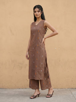 Aaghnya - Brown Printed Viscose Rayon Regular Kurta and Palazzo