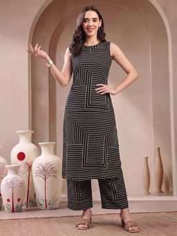 Aaghnya - Black Printed Viscose Rayon Regular Kurta and Palazzo