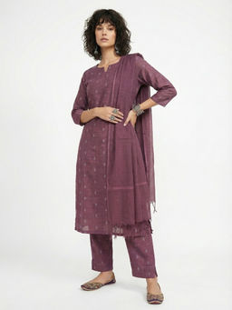 Aaghnya - Purple Woven Viscose Rayon Kurta and Pant with Dupatta