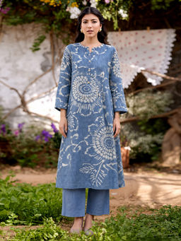 Aaghnya - Blue Printed Cotton Blend Regular Kurta and Palazzo
