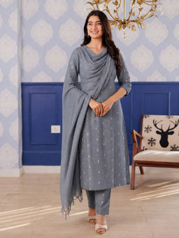 Aaghnya - Grey Woven Viscose Rayon Kurta and Pant with Dupatta
