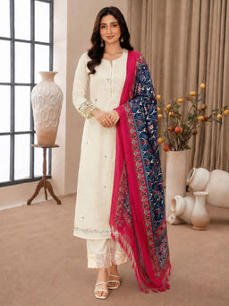Aaghnya - Cream Embroidered Viscose Blend Kurta and Pant with Dupatta