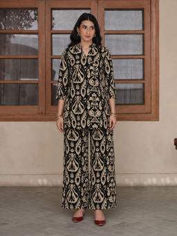 Aaghnya - Black Printed Viscose Rayon Regular Kurta and Palazzo