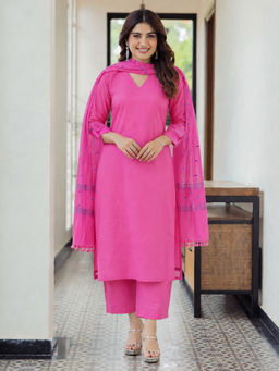 Aaghnya - Pink Solid Viscose Rayon Kurta and Pant with Dupatta